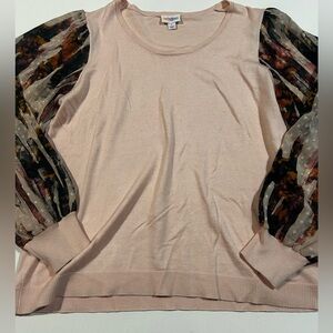 LuLaRoe Penny Large Pink Sweater with Patterned Sleeves